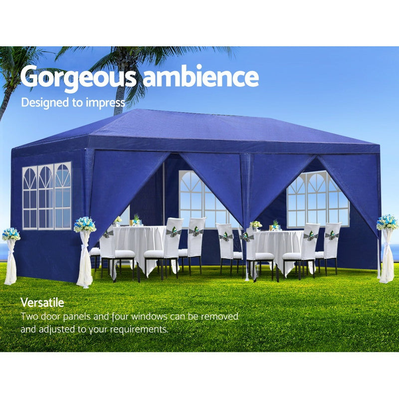 Instahut Gazebo 3x6m Outdoor Marquee side Wall Gazebos Tent Canopy Camping Blue 8 Panel - Sale Now
