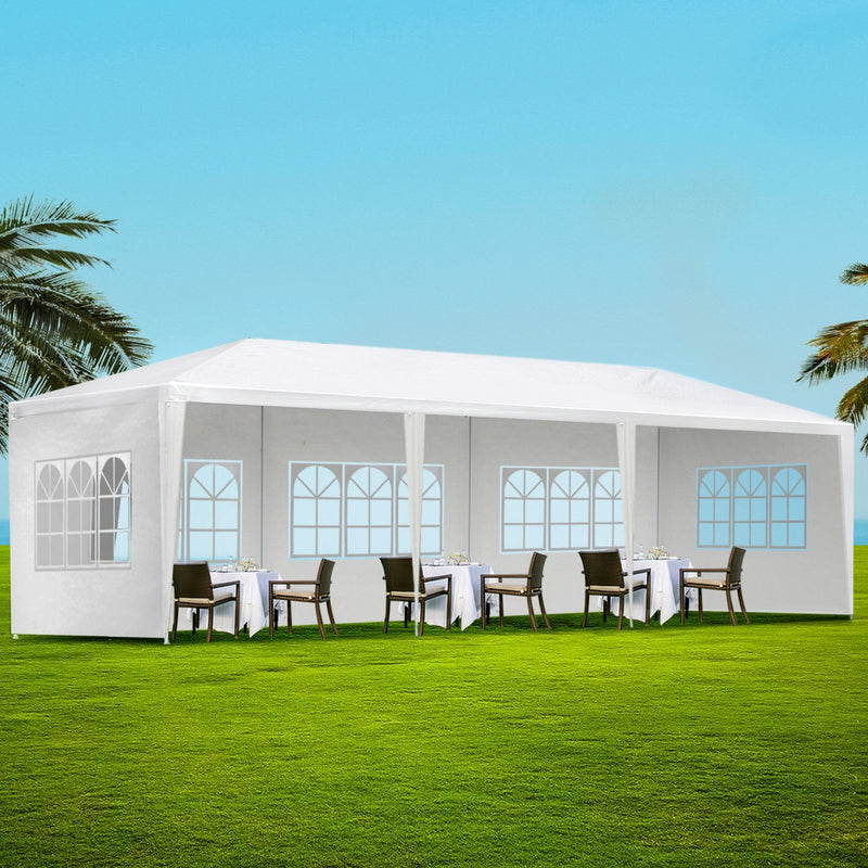 Instahut Gazebo 3x9m Outdoor Marquee side Wall Gazebos Tent Canopy Camping White 5 Panel - Sale Now