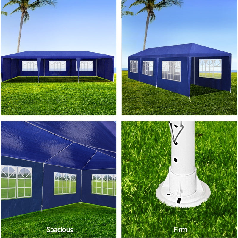Instahut Gazebo 3x9m Outdoor Marquee side Wall Gazebos Tent Canopy Camping Blue 8 Panel - Sale Now