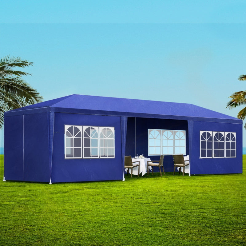 Instahut Gazebo 3x9m Outdoor Marquee side Wall Gazebos Tent Canopy Camping Blue 8 Panel - Sale Now