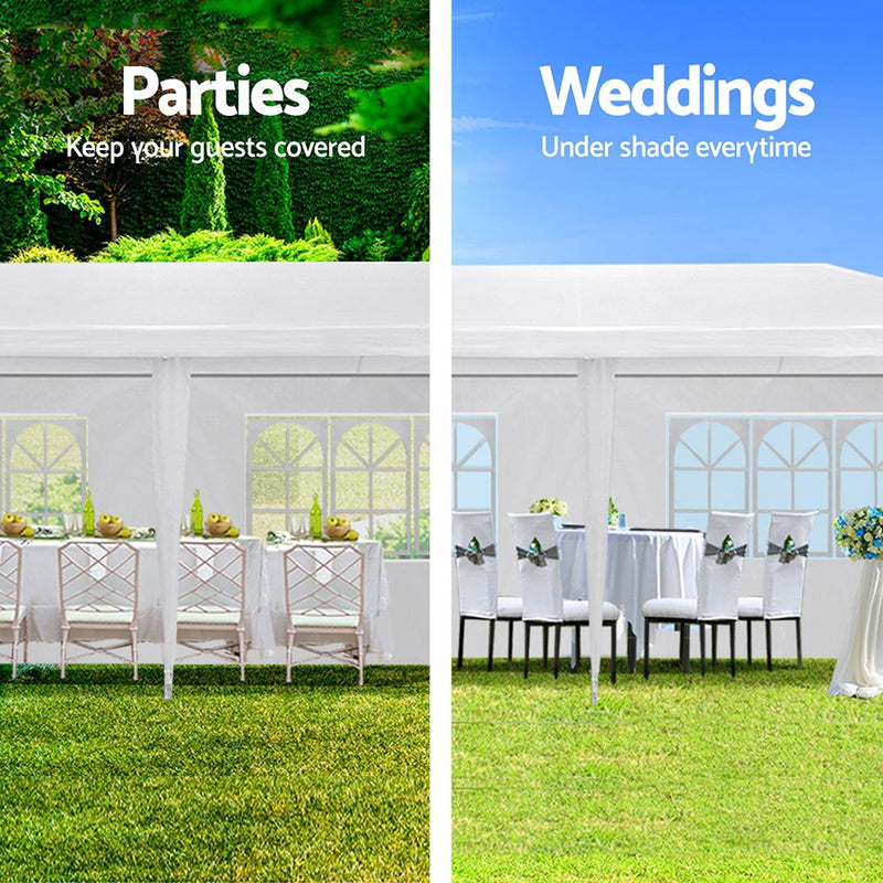 Instahut Gazebo 3x9m Outdoor Marquee side Wall Gazebos Tent Canopy Camping White 8 Panel - Sale Now