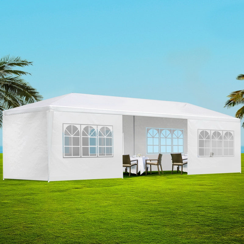 Instahut Gazebo 3x9m Outdoor Marquee side Wall Gazebos Tent Canopy Camping White 8 Panel - Sale Now