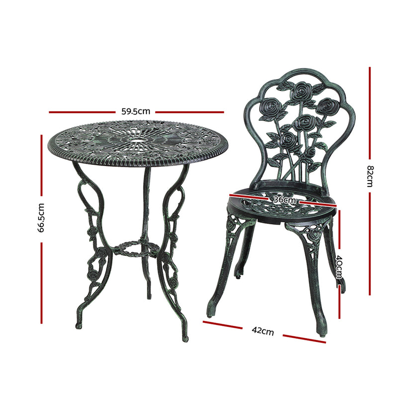 Gardeon Outdoor Furniture Chairs Table 3pc Aluminium Bistro Green - Sale Now