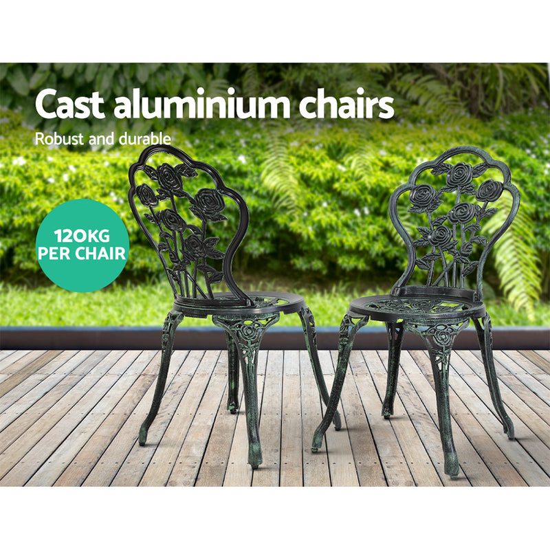Gardeon Outdoor Furniture Chairs Table 3pc Aluminium Bistro Green - Sale Now