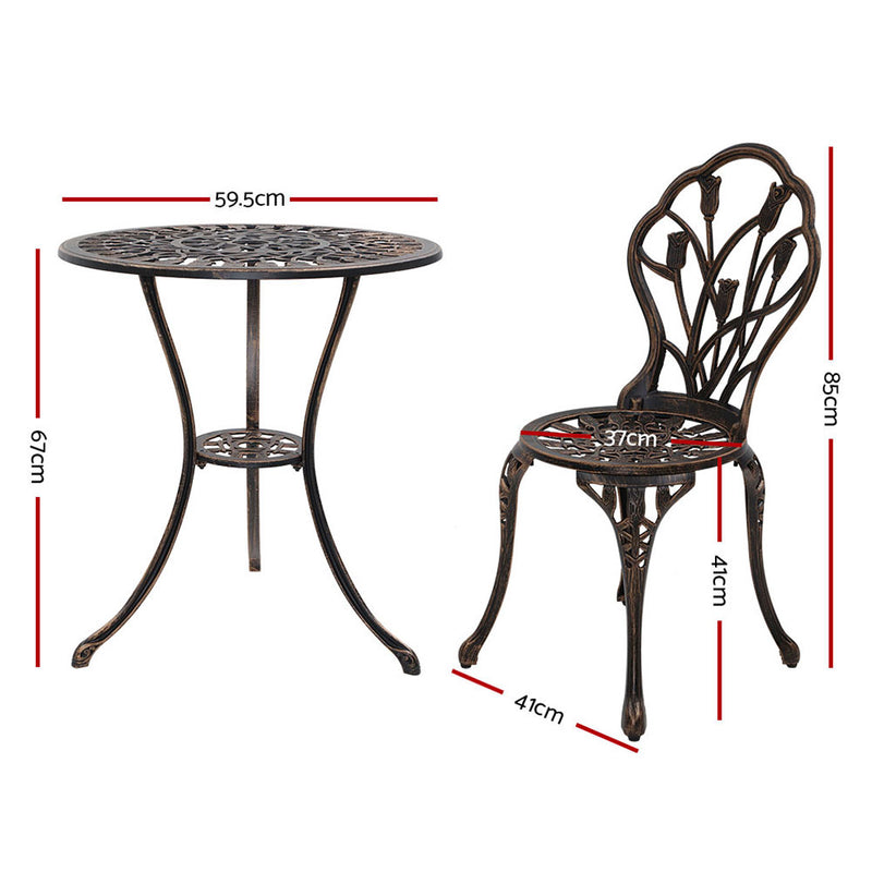Gardeon 3PC Outdoor Setting Cast Aluminium Bistro Table Chair Patio Bronze - Sale Now