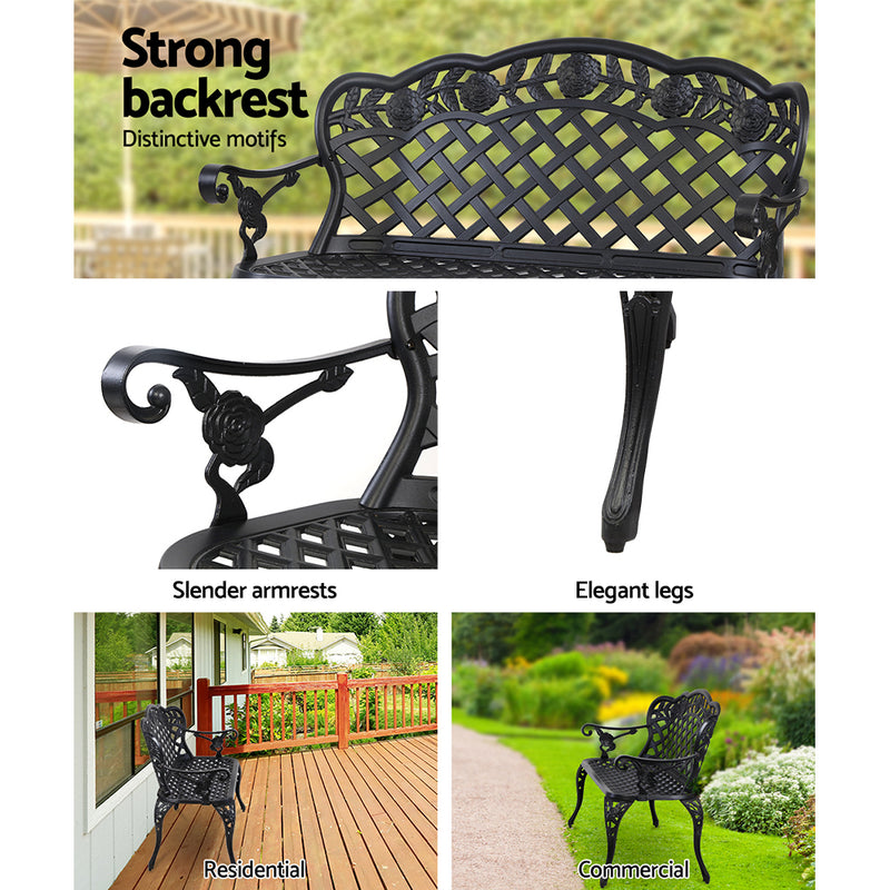 Gardeon Garden Bench Patio Porch Park Lounge Cast Aluminium Outdoor Furniture - Sale Now