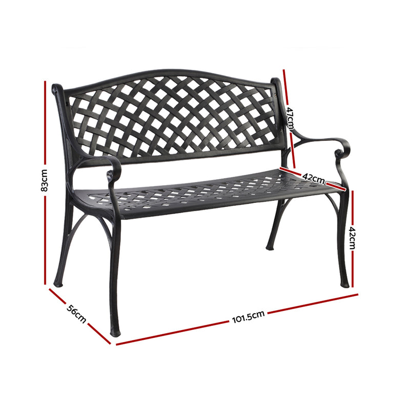 Gardeon Garden Bench Outdoor Seat Chair Cast Aluminium Park Black - Sale Now