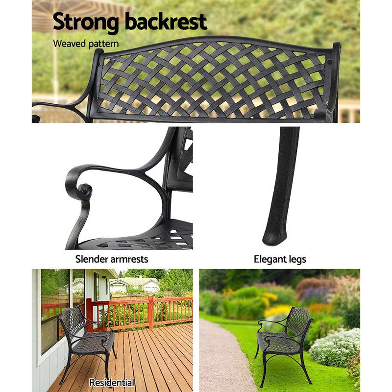 Gardeon Garden Bench Outdoor Seat Chair Cast Aluminium Park Black - Sale Now