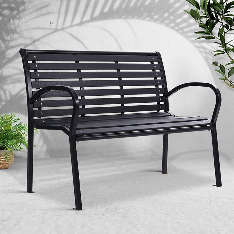 Gardeon Garden Bench Outdoor Furniture Chair Steel Lounge Backyard Patio Park Black - Sale Now