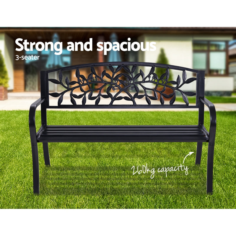 Gardeon Garden Bench Seat Chair Steel Outdoor Patio Park Lounge Furniture Black - Sale Now