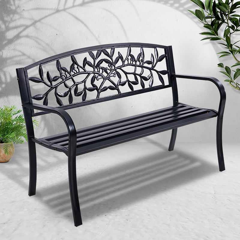 Gardeon Garden Bench Seat Chair Steel Outdoor Patio Park Lounge Furniture Black - Sale Now