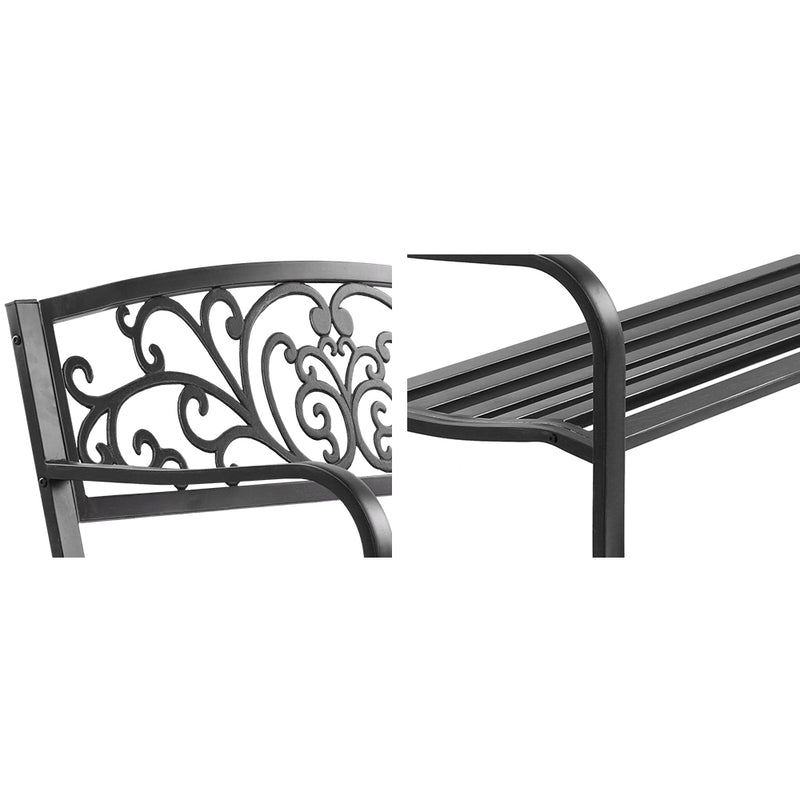 Garden Bench Seat Outdoor Chair Steel Iron Patio Furniture Lounge Porch Lounger Vintage Black Gardeon - Sale Now
