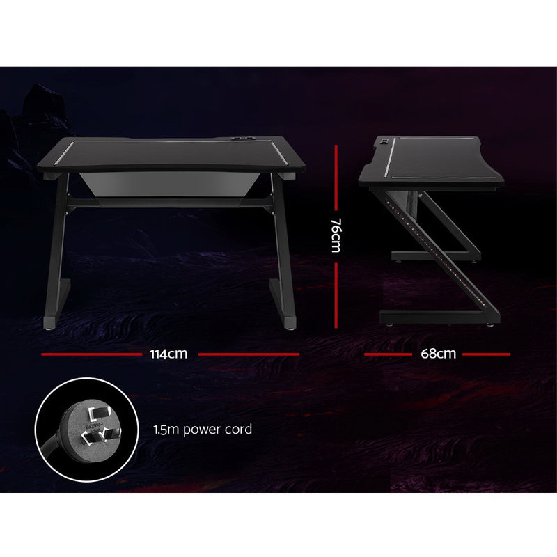 Artiss Gaming Desk Home Office Computer Carbon Fiber Style LED Racer Table - Sale Now