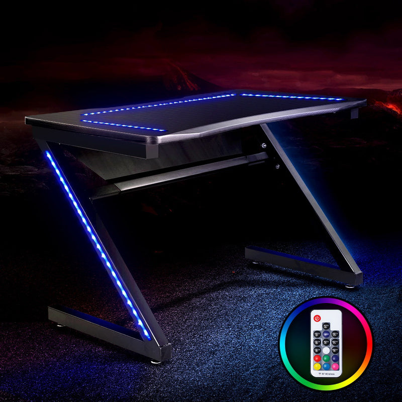Artiss Gaming Desk Home Office Computer Carbon Fiber Style LED Racer Table - Sale Now