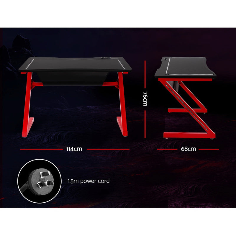 Artiss Gaming Desk Study Computer Desktop Carbon Fiber Style LED RGB Racer Table - Sale Now