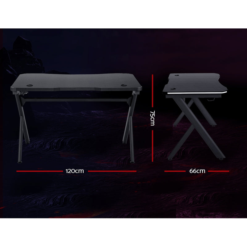 Artiss Gaming Desk Home Office Computer Carbon Fiber Style LED Racer Table Black - Sale Now