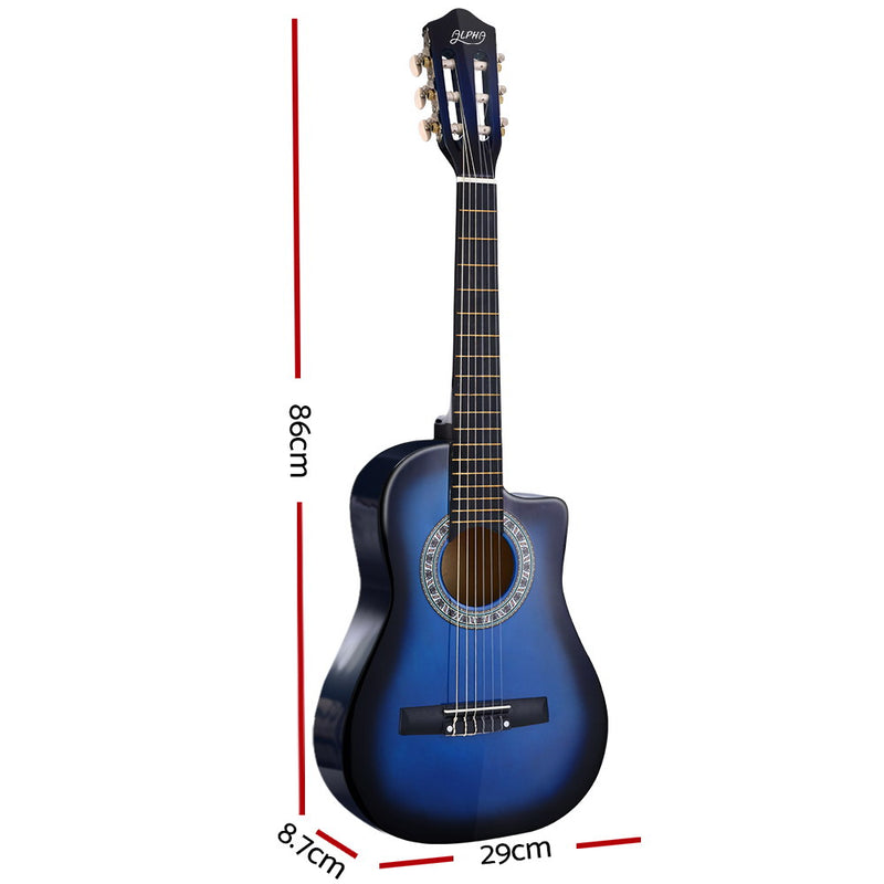 Alpha 34" Inch Guitar Classical Acoustic Cutaway Wooden Ideal Kids Gift Children 1/2 Size Blue - Sale Now