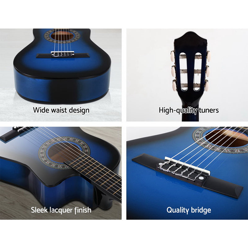 Alpha 34" Inch Guitar Classical Acoustic Cutaway Wooden Ideal Kids Gift Children 1/2 Size Blue - Sale Now