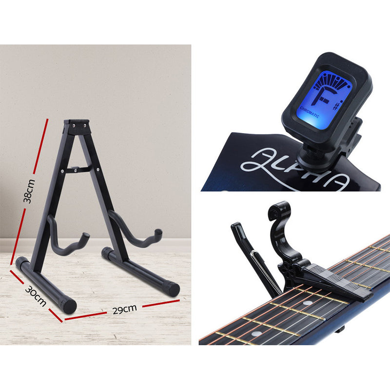 Alpha 34" Inch Guitar Classical Acoustic Cutaway Wooden Ideal Kids Gift Children 1/2 Size Blue with Capo Tuner - Sale Now