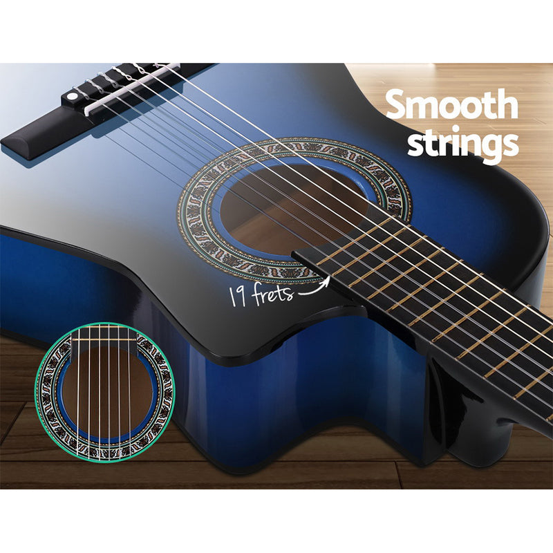 Alpha 34" Inch Guitar Classical Acoustic Cutaway Wooden Ideal Kids Gift Children 1/2 Size Blue with Capo Tuner - Sale Now