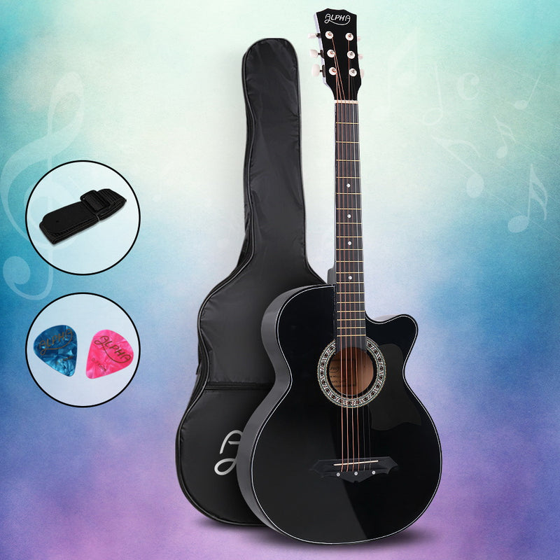ALPHA 38 Inch Wooden Acoustic Guitar Black - Sale Now