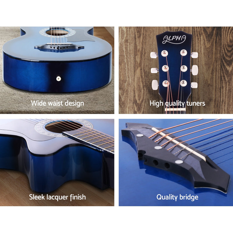 ALPHA 38 Inch Wooden Acoustic Guitar Blue - Sale Now