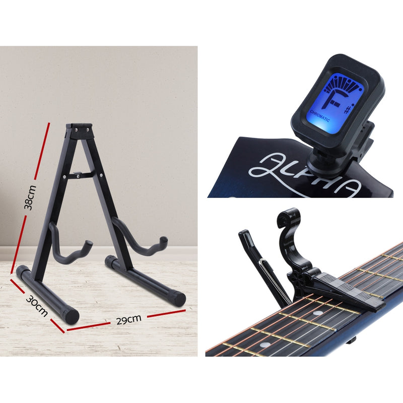 ALPHA 38 Inch Wooden Acoustic Guitar with Accessories set Blue - Sale Now