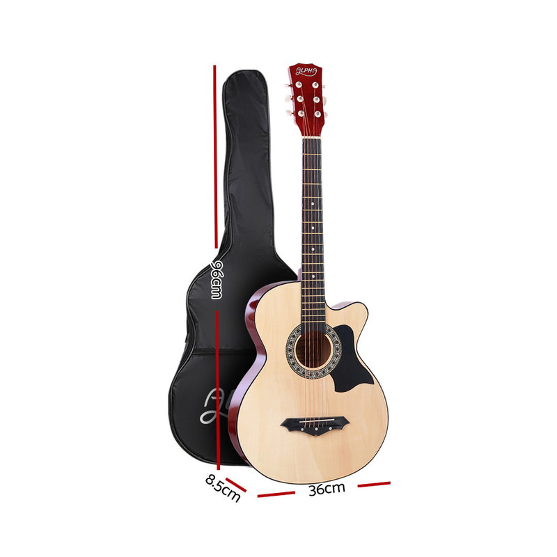 ALPHA 38 Inch Wooden Acoustic Guitar Natural Wood - Sale Now