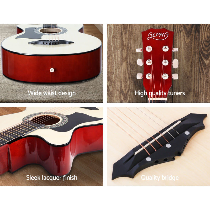 ALPHA 38 Inch Wooden Acoustic Guitar Left handed - Natural Wood - Sale Now
