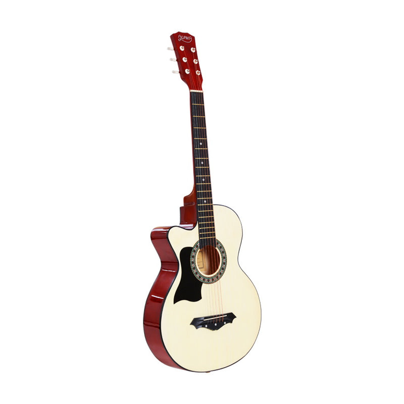 ALPHA 38 Inch Wooden Acoustic Guitar Left handed with Accessories set Natural Wood - Sale Now
