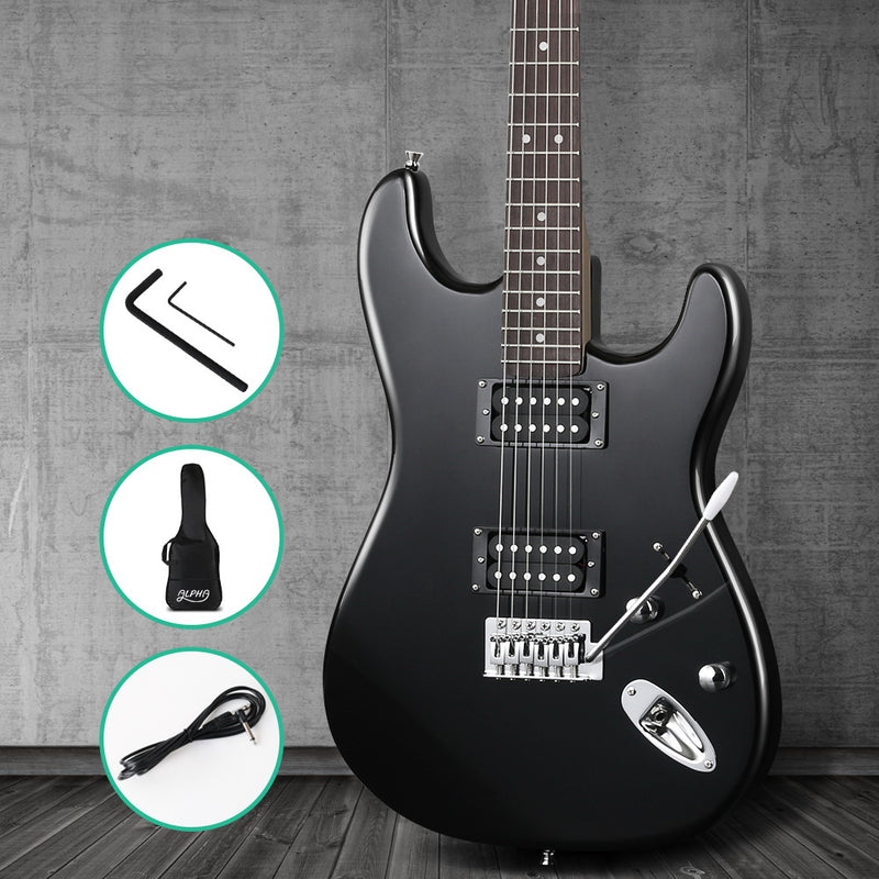 Alpha Electric Guitar Music String Instrument Rock Black Carry Bag Steel String - Sale Now