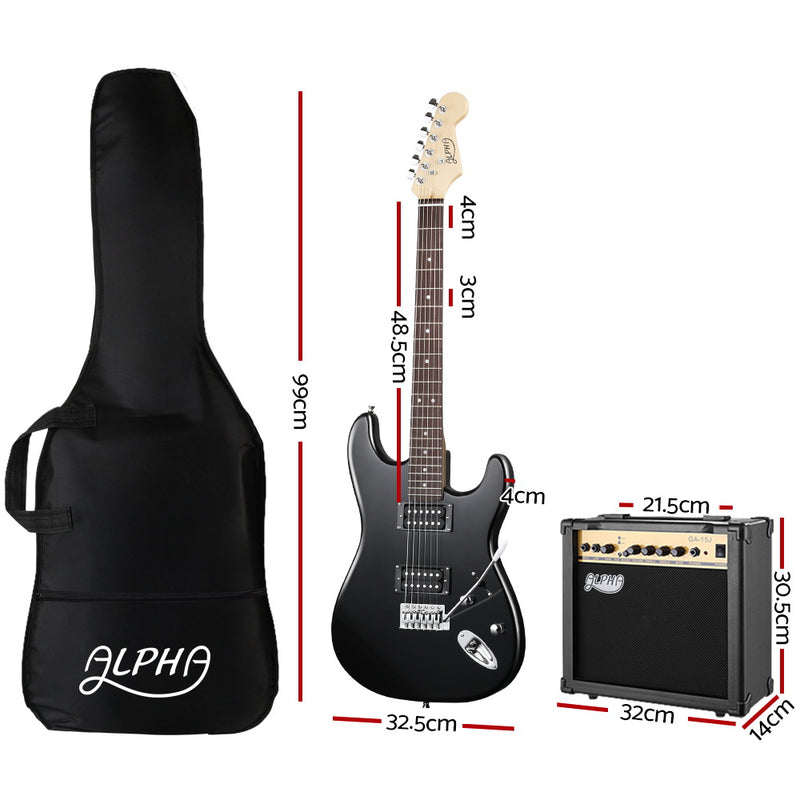Alpha Electric Guitar And AMP Music String Instrument Rock Black Carry Bag Steel String - Sale Now