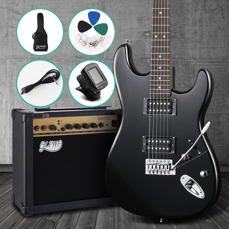 Alpha Electric Guitar And AMP Music String Instrument Rock Black Carry Bag Steel String - Sale Now