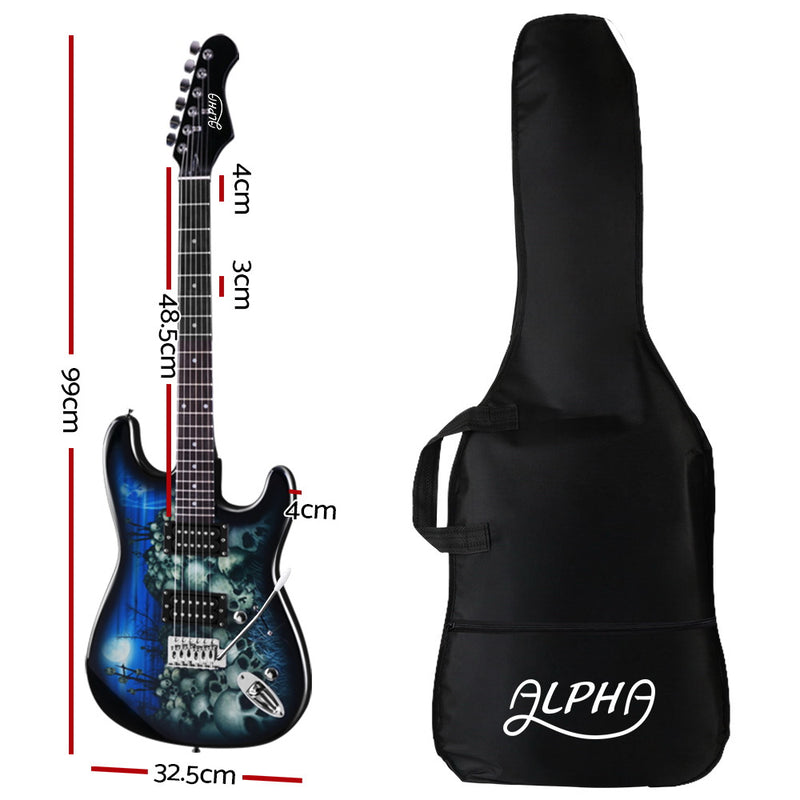 Alpha Electric Guitar Music String Instrument Rock Blue Carry Bag Steel String - Sale Now
