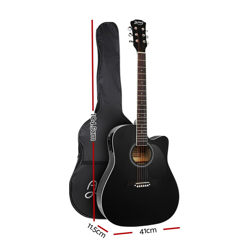 Alpha 41" Inch Electric Acoustic Guitar Wooden Classical Full Size EQ Bass Black - Sale Now