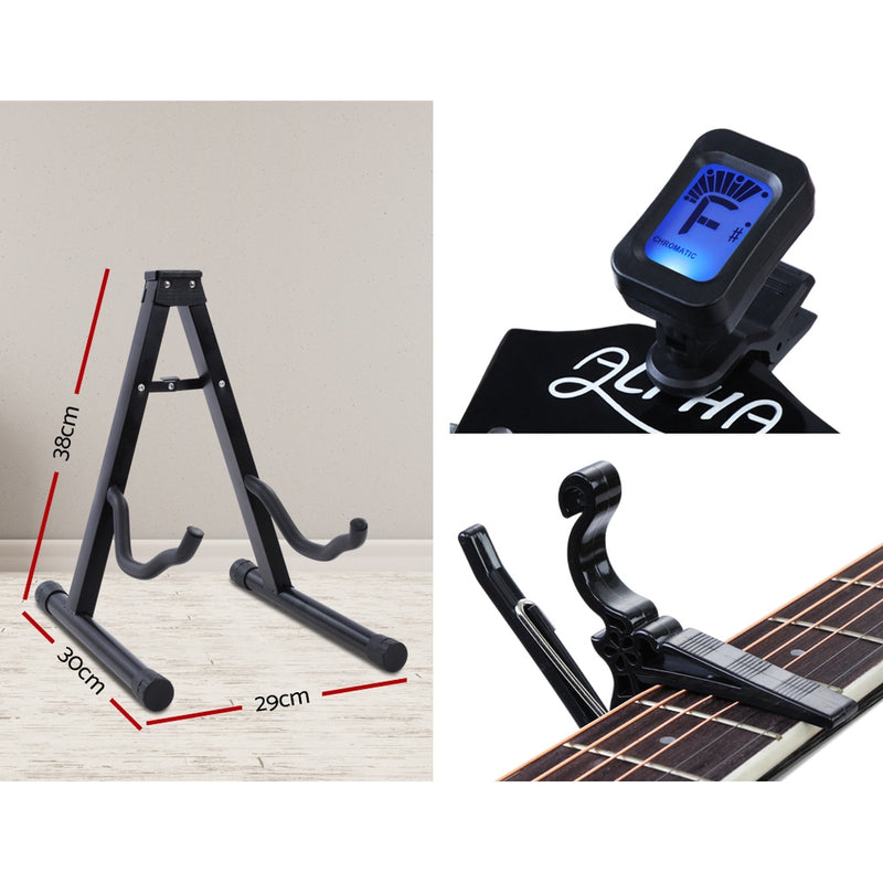 Alpha 41" Inch Electric Acoustic Guitar Wooden Classical Full Size EQ Capo Black - Sale Now