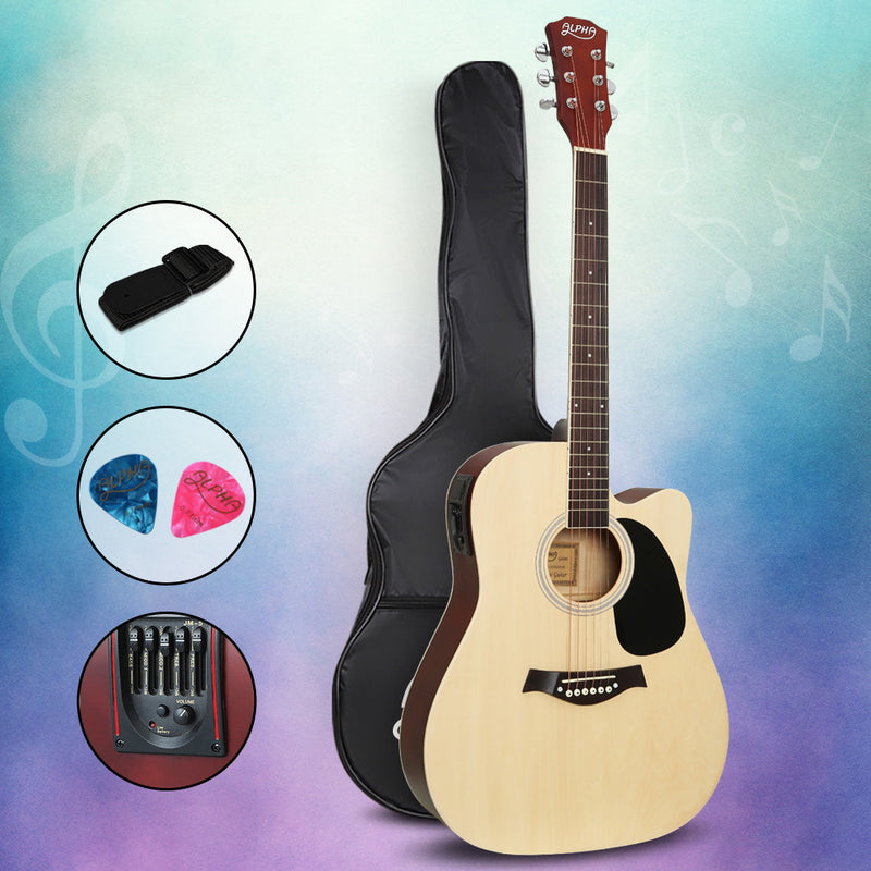 Alpha 41" Inch Electric Acoustic Guitar Wooden Classical EQ With Pickup Bass Natural - Sale Now