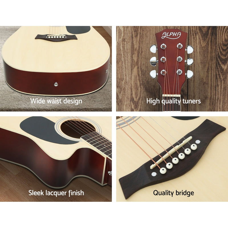 Alpha 41" Inch Electric Acoustic Guitar Wooden Classical with Pickup Capo Tuner Bass Natural - Sale Now