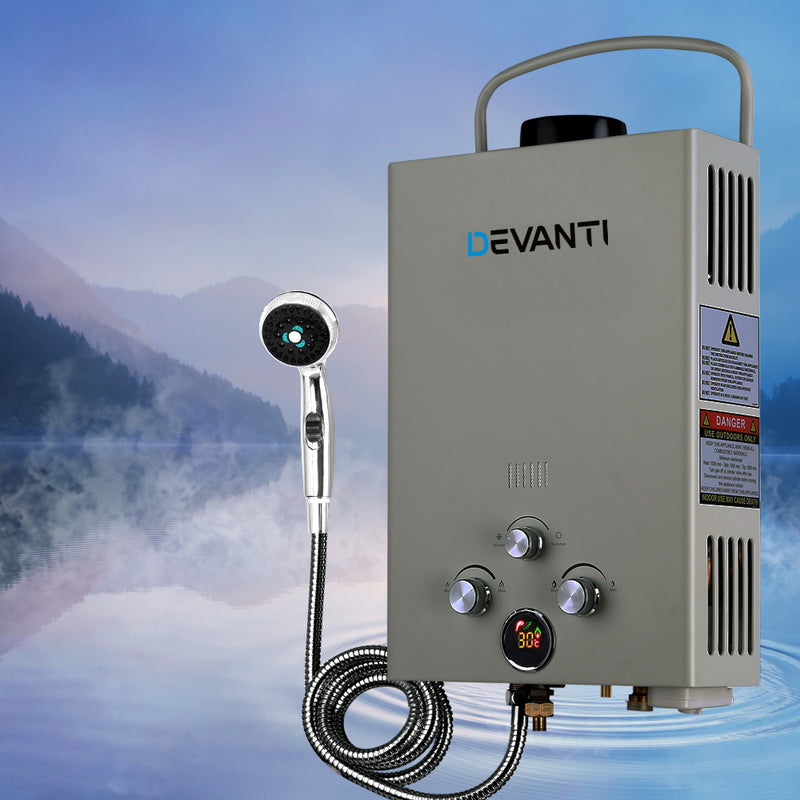 Devanti Outdoor Gas Hot Water Heater Portable Shower Camping LPG Caravan Pump - Sale Now