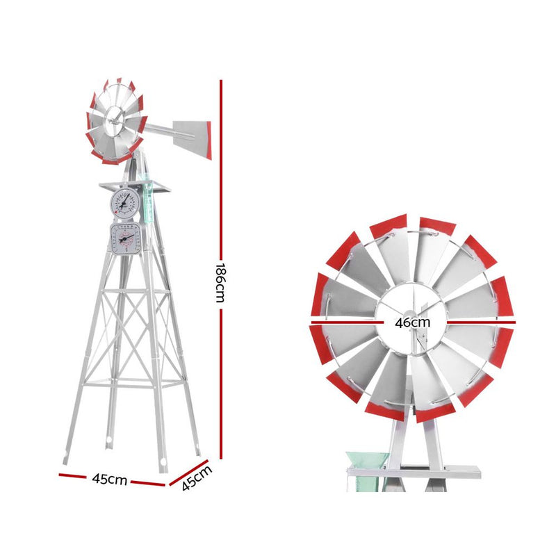 Garden Windmill 6FT 186cm Metal Ornaments Outdoor Decor Ornamental Wind Will - Sale Now