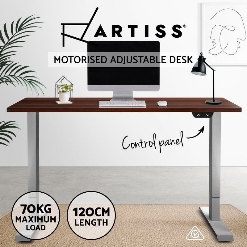 Artiss Standing Desk Sit Stand Table Height Adjustable Motorised Electric Grey Frame 120cm Walnut - Sale Now