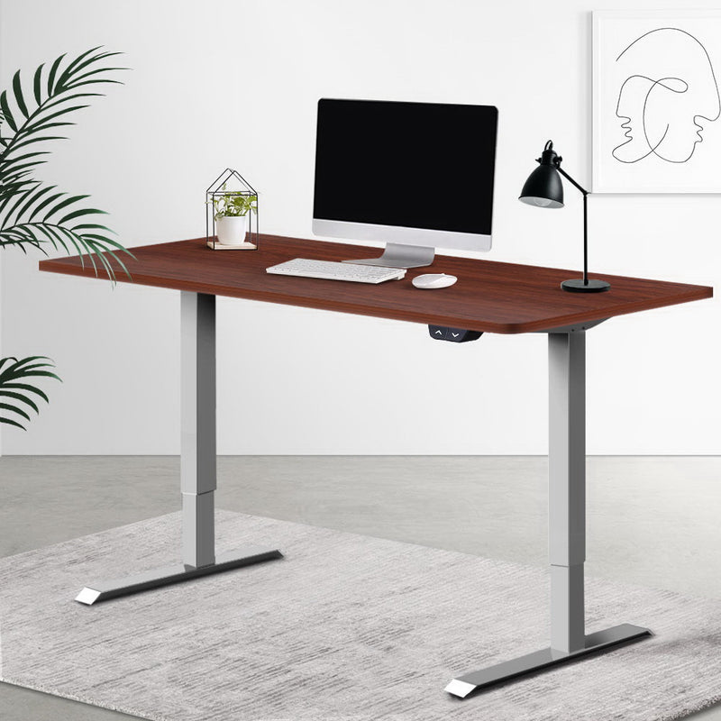 Artiss Standing Desk Sit Stand Table Height Adjustable Motorised Electric Grey Frame 120cm Walnut - Sale Now