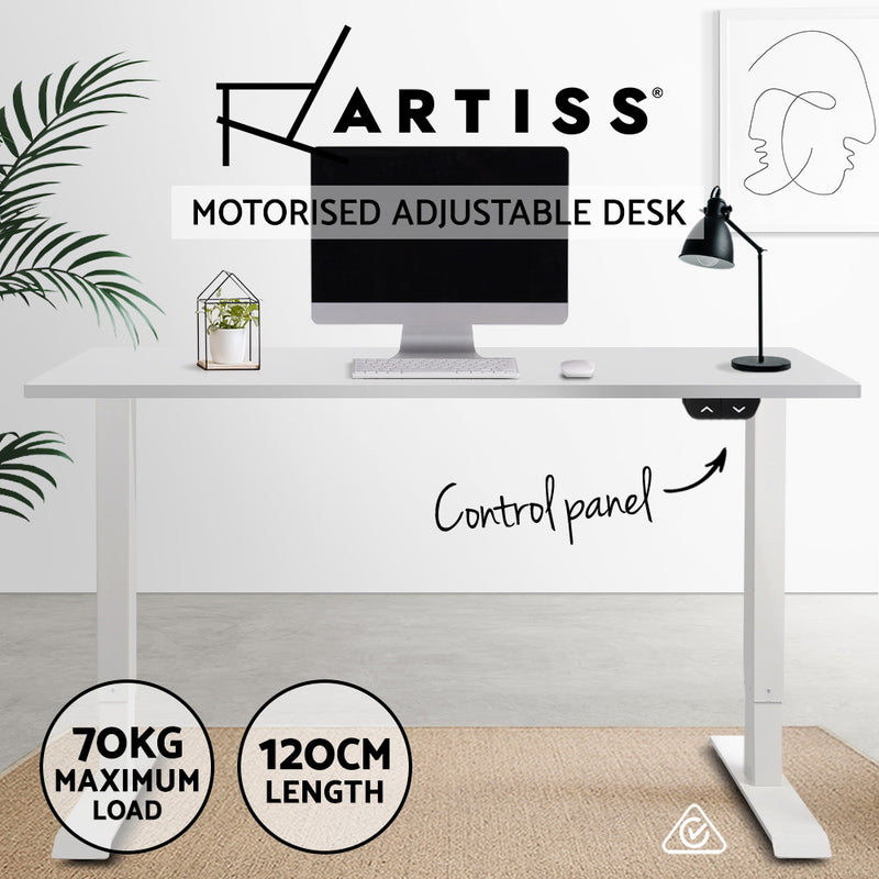 Artiss Standing Desk Sit Stand Table Riser Motorised Height Adjustable Computer Laptop Desks Stand 120cm White - Sale Now