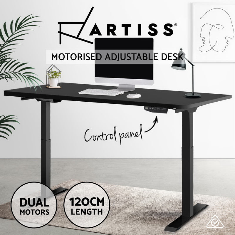 Artiss Standing Desk Sit Stand Riser Motorised Electric Computer Laptop Table Height Adjustable Dual Motor Black - Sale Now