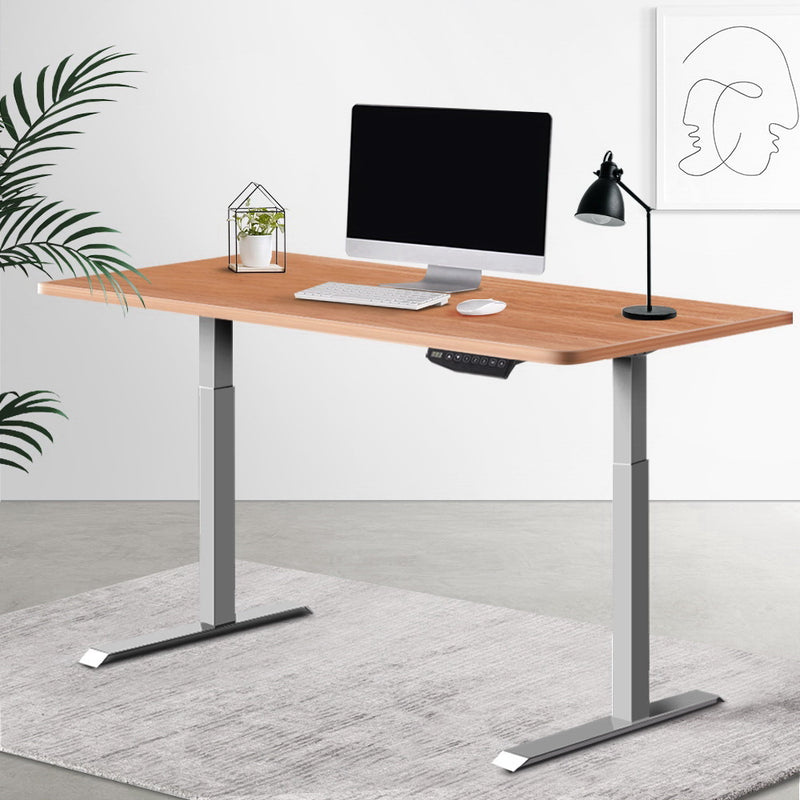 Artiss Standing Desk Sit Stand Table Riser Wooden Computer Laptop Desks Motorised Dual Motors 140cm - Sale Now