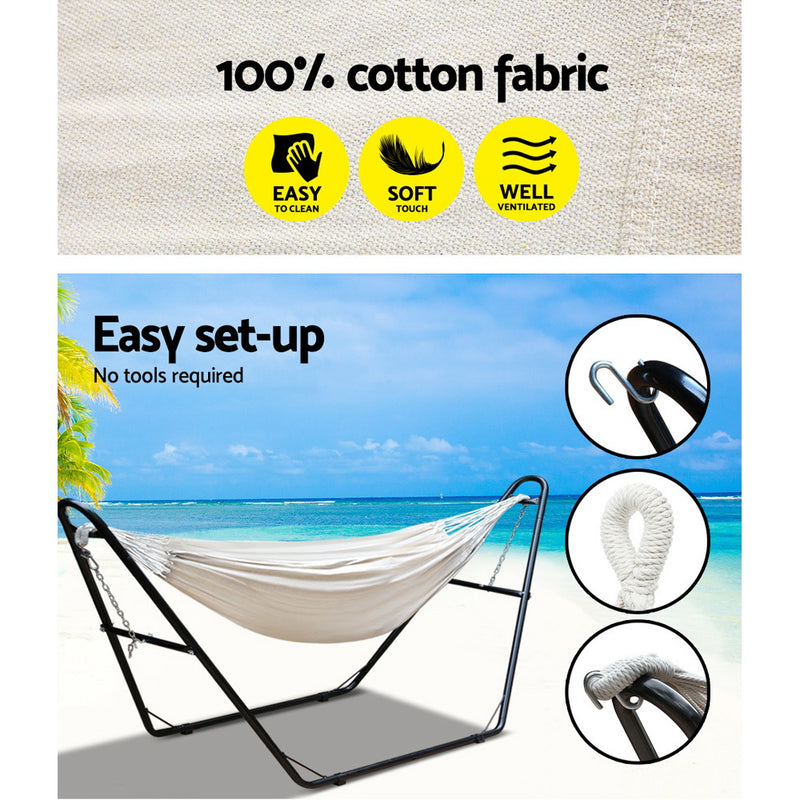 Gardeon Hammock Bed with Steel Frame Stand - Cream - Sale Now