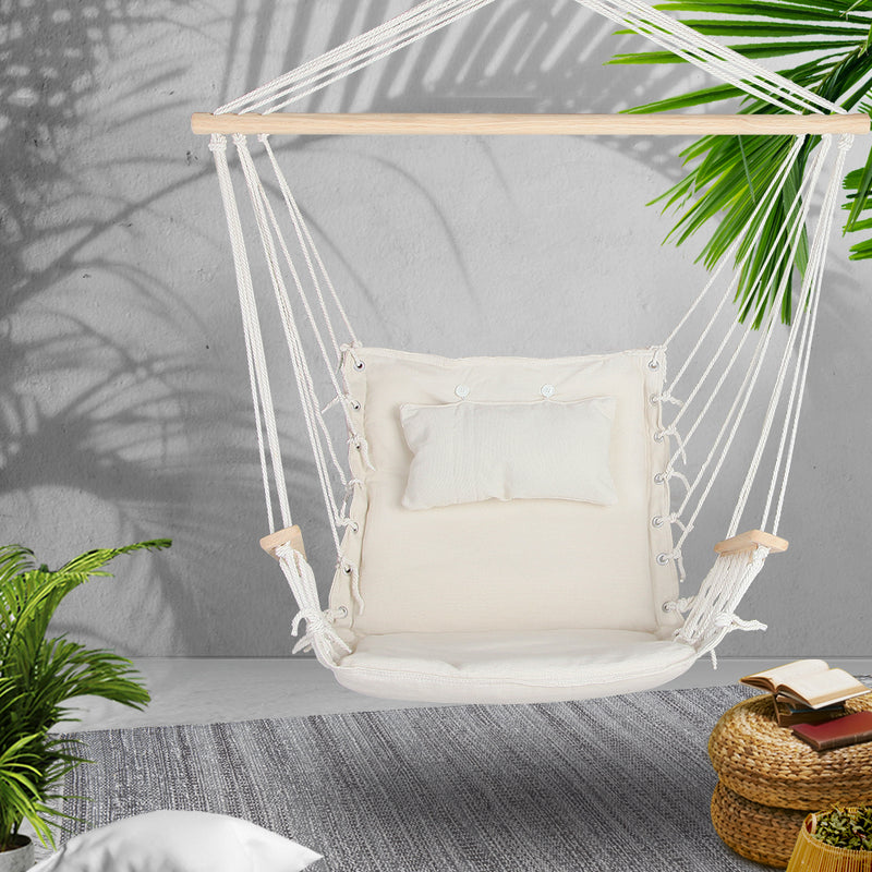 Gardeon Hammock Hanging Swing Chair - Cream - Sale Now