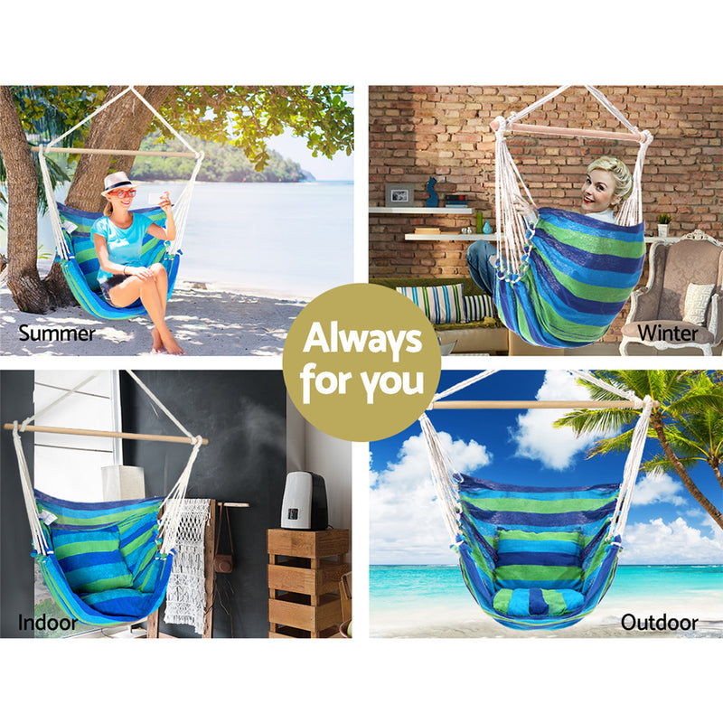 Gardeon Hanging Hammock Chair Swing Indoor Outdoor Portable Camping Blue - Sale Now