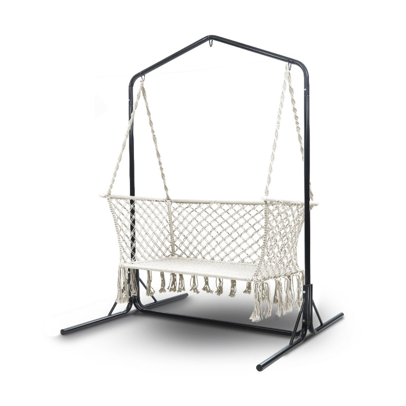 Gardeon Double Swing Hammock Chair with Stand Macrame Outdoor Bench Seat Chairs