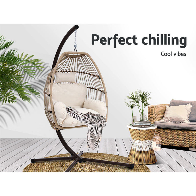 Gardeon Outdoor Furniture Egg Hanging Swing Chair Stand Wicker Rattan Hammock - Sale Now